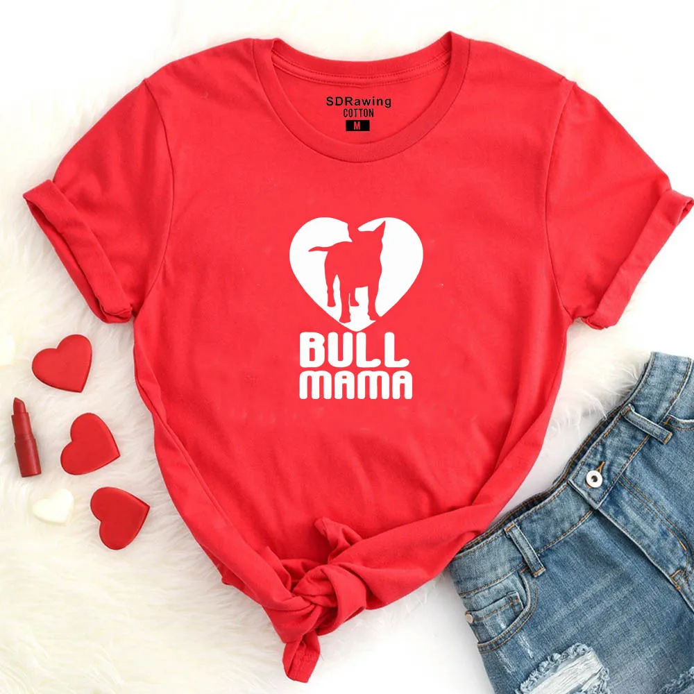 Женская футболка с фотографией терьера Bull Mama ручная Футболка с принтом Bullterrier lover gift idea Psiakrew Женская футболка из хлопка