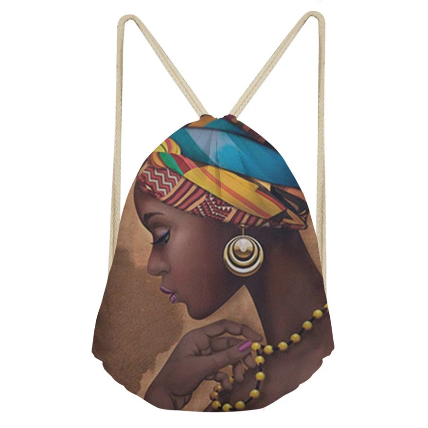Женские сумки на шнурке с принтом Cusotm черные в африканском стиле для девочек мини