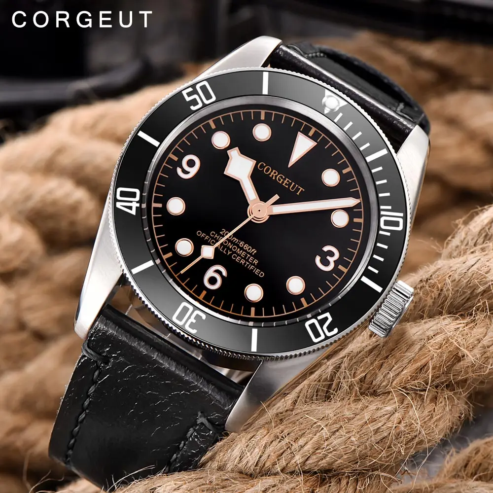 

Corgeut Luxury Brand Men Automatic Mechanical Watch Miyota waterproof Military Sport Swim Clock Leather Mechanical Wrist Watches