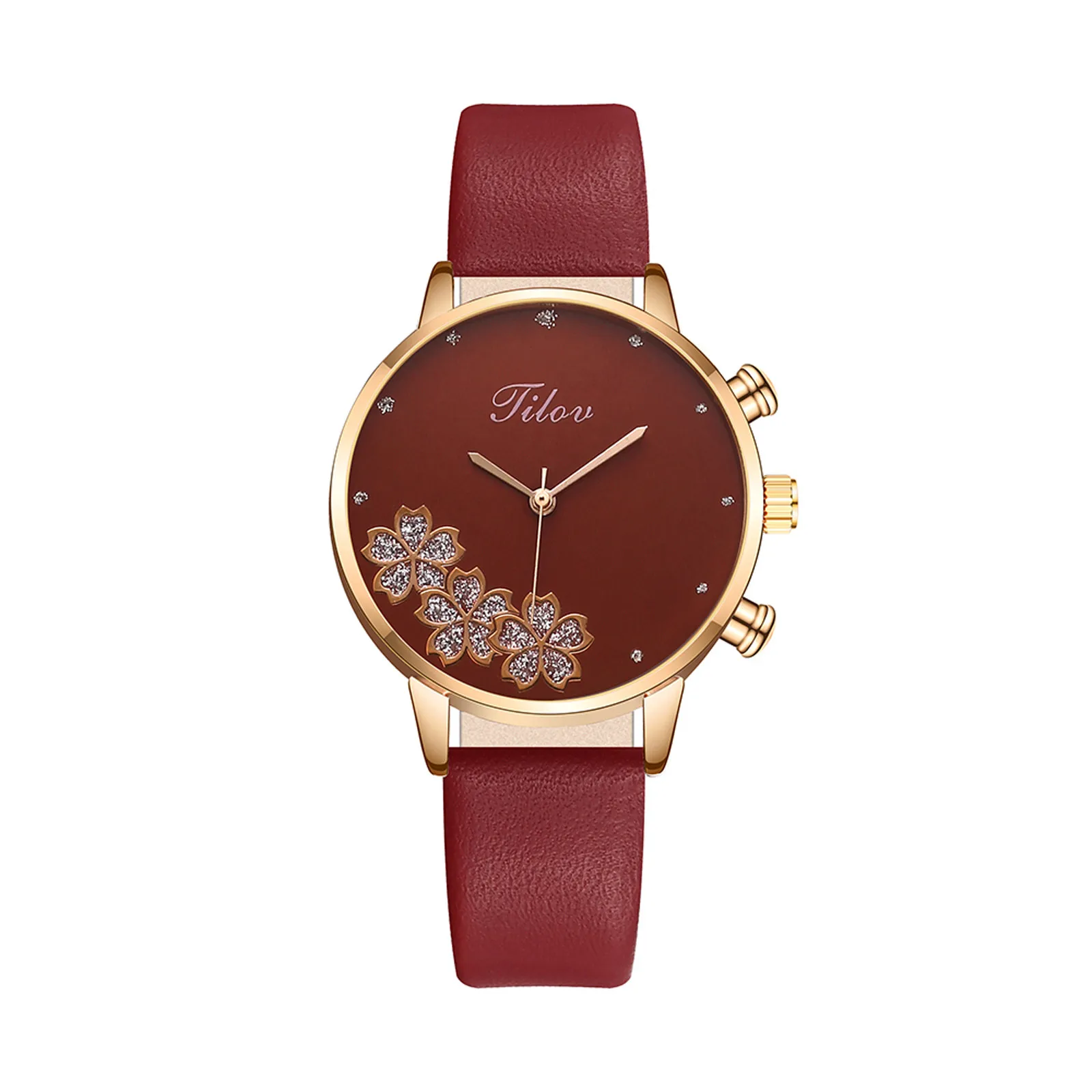 

Female Business Watch Waterproof Woman Faux Leather Strap Wristwatches 5-Colors Three Bauhinia Ladies decorative watches