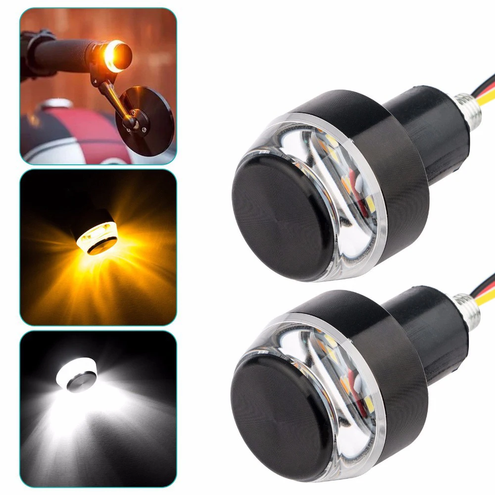 

2pcs Motorcycle LED Lightings Yellow And White Double Light Modified Handlebar LED Turn Signal For Cafe Racer