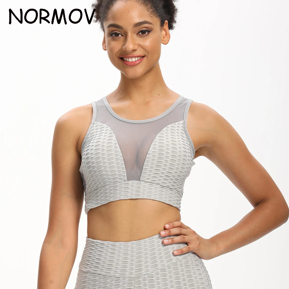 

NORMOV Summer Women Sports Bra Fitness Home Yoga Bra Breathable Running Vest Mesh Patchwork Workout Tank Top 2021 New Yoga Top
