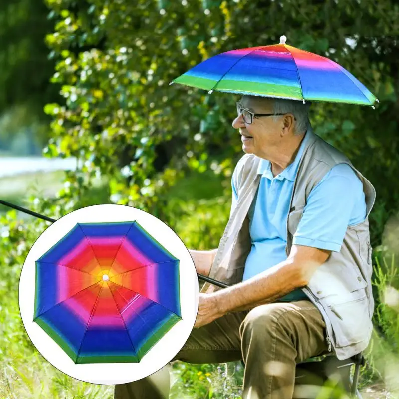 

Portable Head Umbrella Foldable Hat Cap Rain Raining Dry Cover Heat Adjustable Waterproof Camping Fishing Headwear Cap