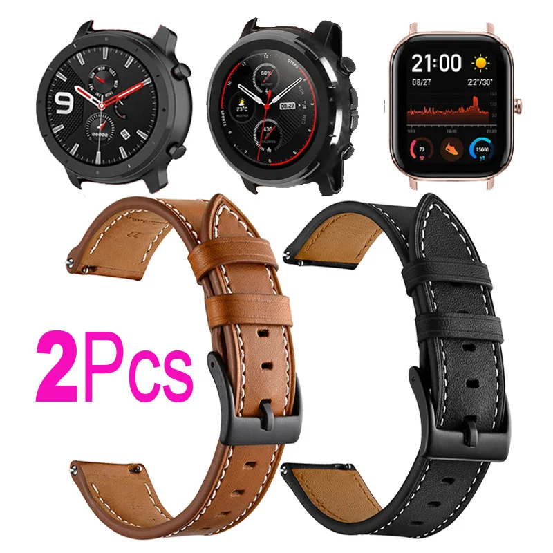 Кожаный ремешок для браслета Xiaomi Huami Amazfit Stratos 2s GTR 3 Pro GTS 2  2e Bip S Lite U Pro Pace | Электроника | АлиЭкспресс
