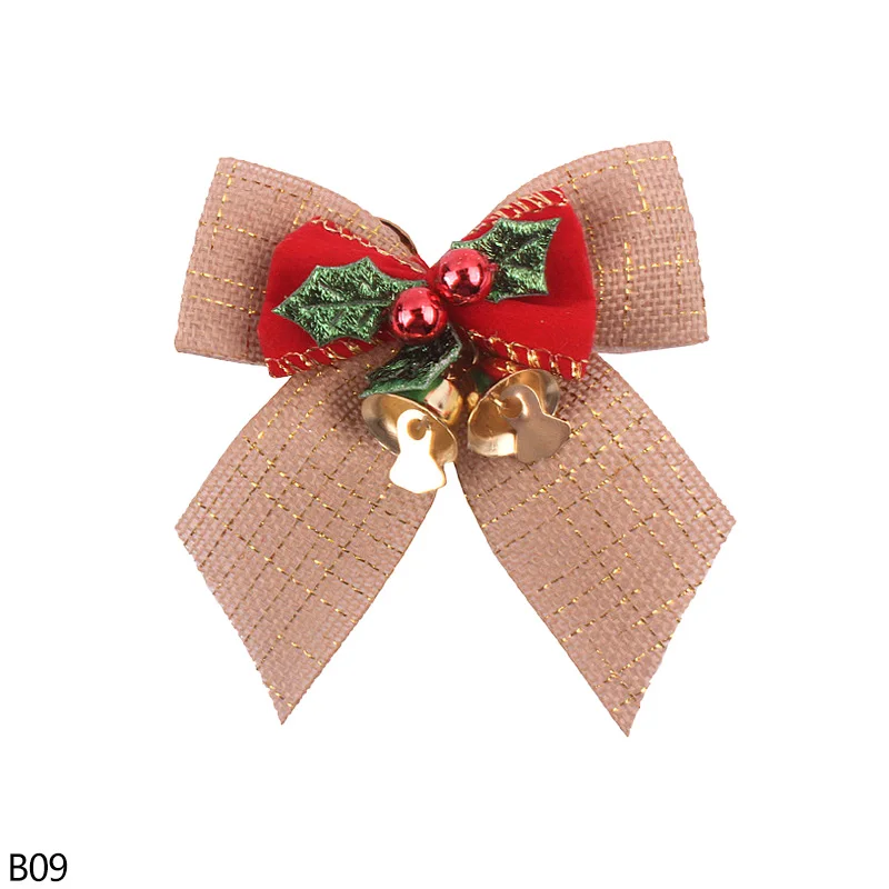 B09 8*8cm Christmas Bow With Mini Bells Christmas Tree Grid Bowknot Ornament for Xmas New Year Party DIY Gift Wrapping Decoration 8z - Цвет: B09