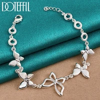 doteffil 925 sterling silver five butterfly chain bracelet for woman fashion charm wedding party engagement jewelry