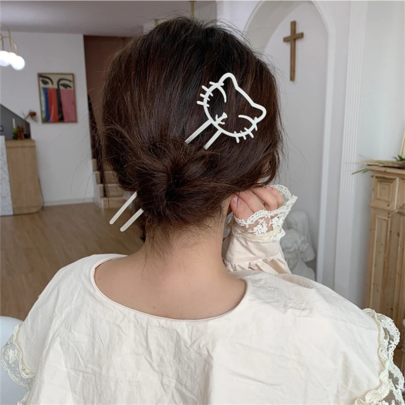 AOMU 2021 Cute Gold Silver Color Metal Smile Cat Hair Sticks Simple Retro Smooth Matte Hollow Hairpin for Women Fashion Jewelry | Украшения