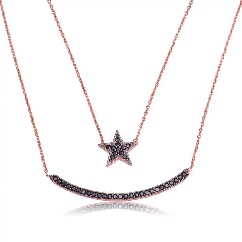 

Silverlina Silver Double Chain Moon Star Women 'S Necklace