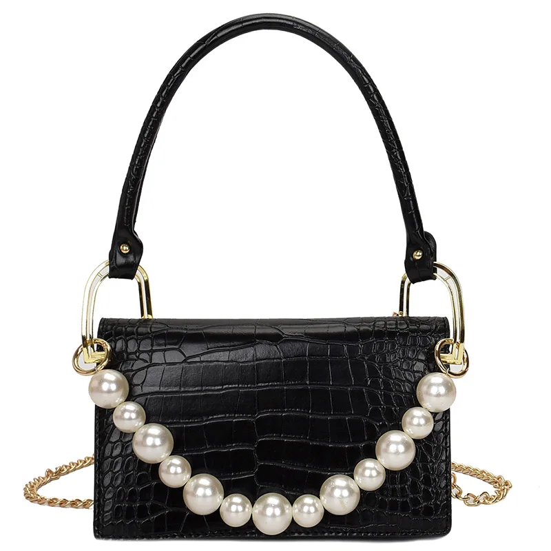 

Women Bags Leather Pearl Shoulder Bags For Women Stone Pattern Chain Crossbody Bag Flap Design Handbags Fashion Mini Tote