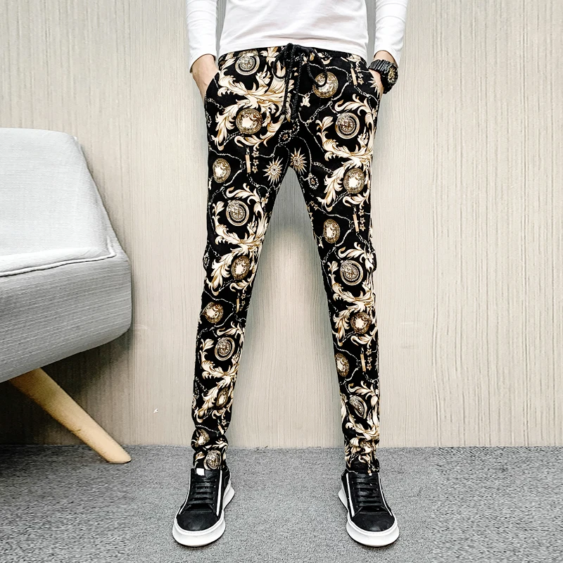 

2020 large size flowered pants fashion men's slacks slim-fit pants men's sport pants 5XL