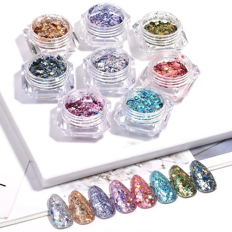 1 Box Blue Shining Chrome Glitter Flakes Sparkly 3D Hexagon Colorful Sequins Spangles Polish Manicuring Nails Art Decorations | Красота и