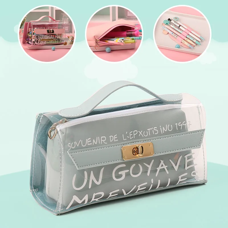 Пенал прозрачный для девочек многофункциональный чехол карандашей и ручек