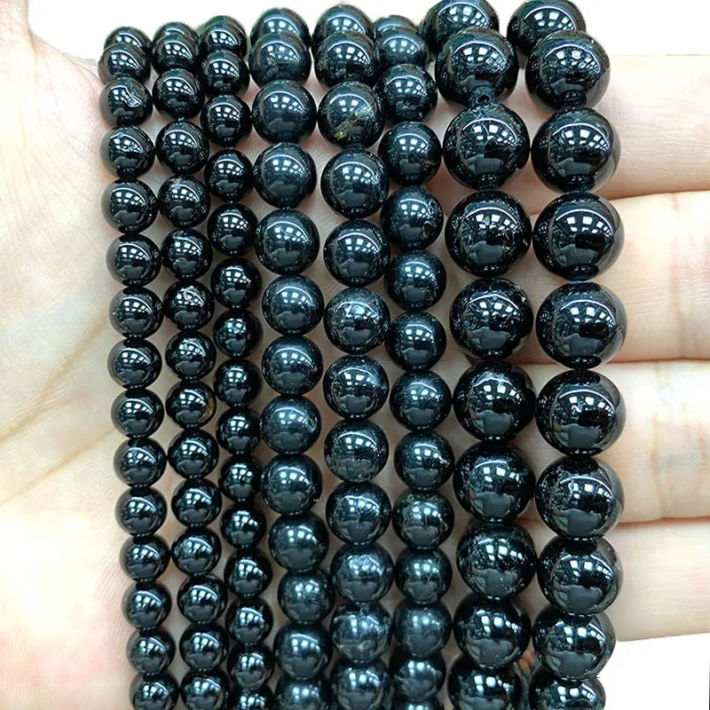 

YWROLE AA 100% Natural Stone Black Tourmaline Round Gem Schorl Beads For Jewelry Making DIY Bracelet Necklace 4/6/8/10MM 15''