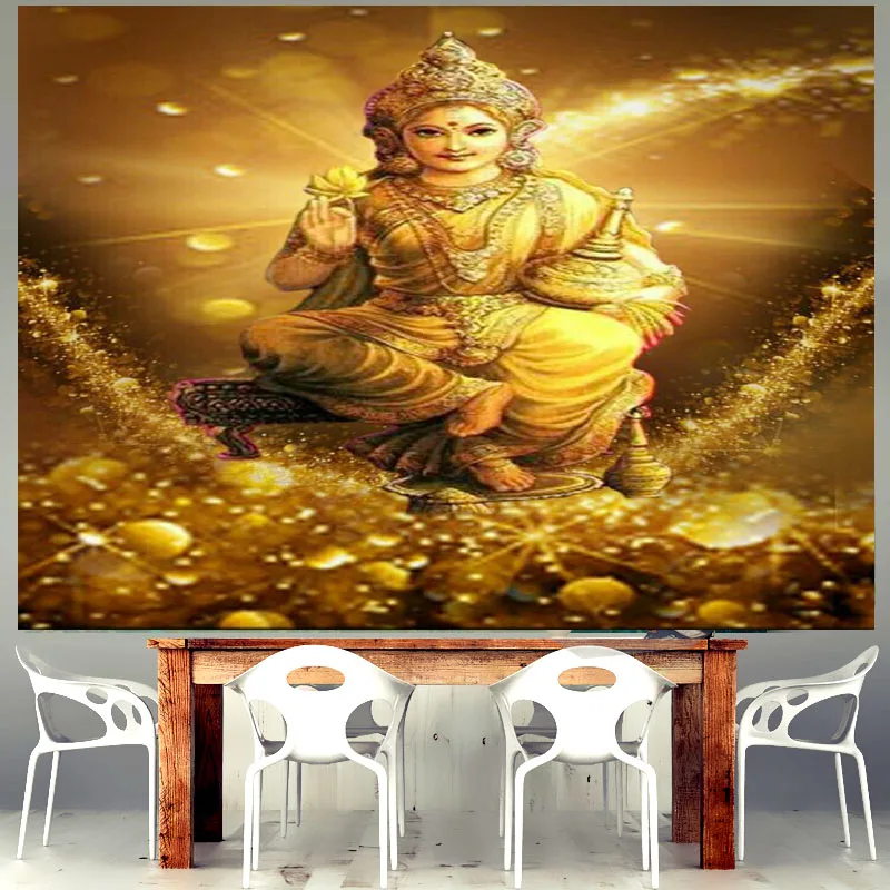 

Indian God Ganesha Art Wall Tapestry Lord Ganesha Vinayaka Ganapati Statue Buddha Painting Religious Art Golden Elephant Decorat