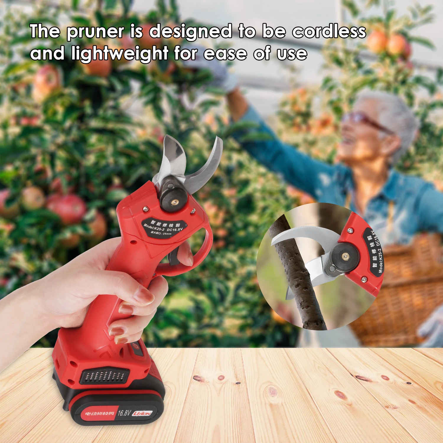 16.8V Cordless Electric Pruning Shears Pruner Garden Branch Trimming and Pruning Cutters with 2000mAh Rechargeable Battery