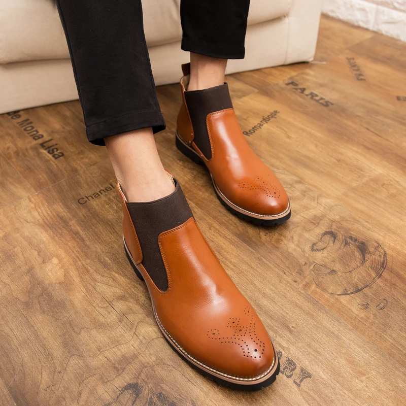 2019 г. новые весенние дышащие формальные ботинки мужские Ботильоны из натуральной