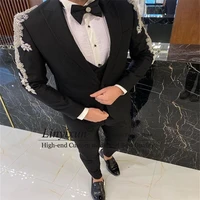 three pieces luxury men suits crystal beads custom made wedding suits two button tuxedos peaked lapel blazer business coatpant