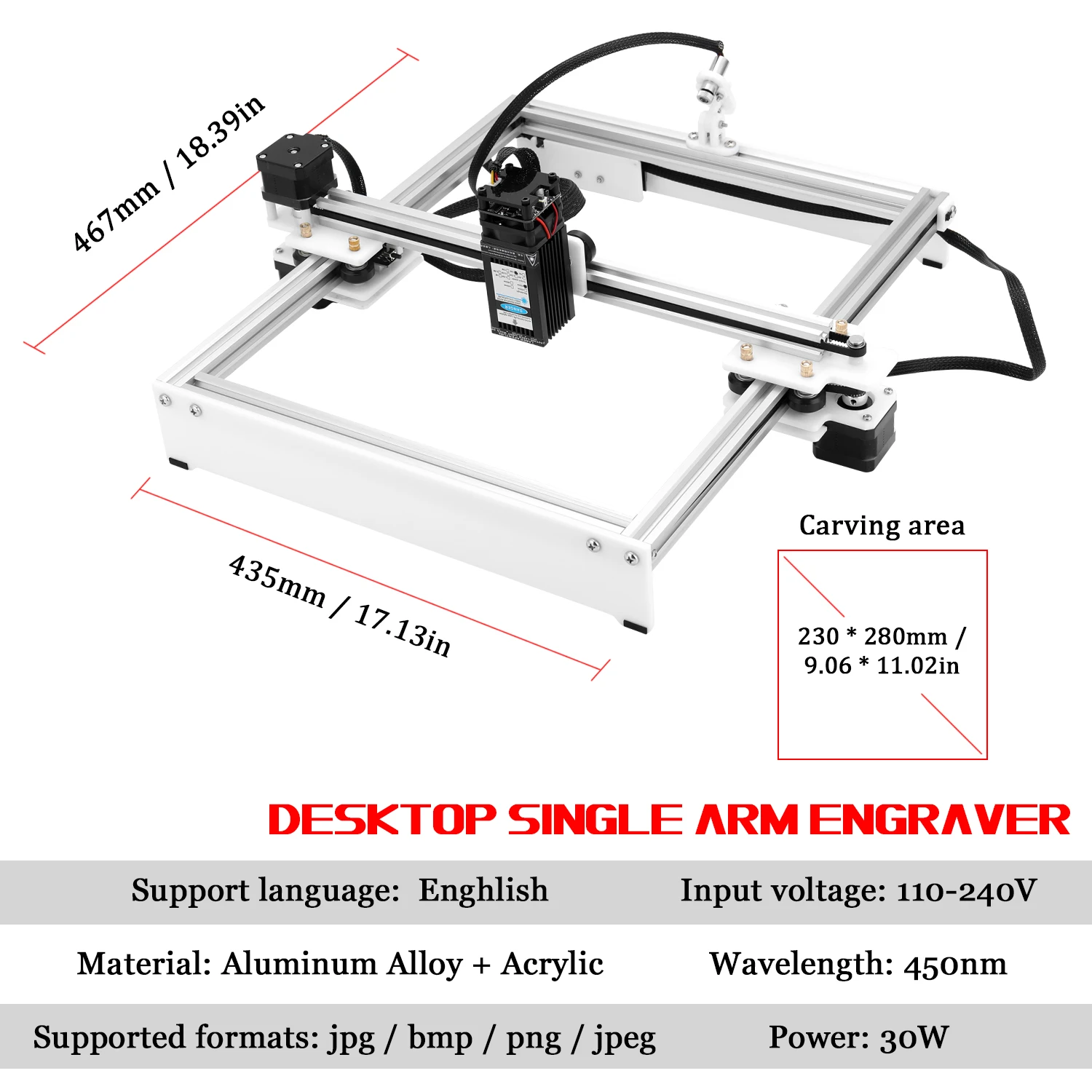 

30W Engraving Machine Laser Engraver Off-line Control Desktop DIY Engraver Logomark Printer with 280*230mm Large Working Area