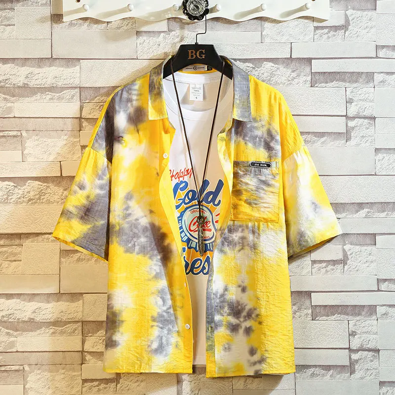 

Brand 2021 Summer Print Men's Green Shirt Fashion Short Sleeve Loose Casual Plus OverSIZE M-4XL 5XL Hawaiian