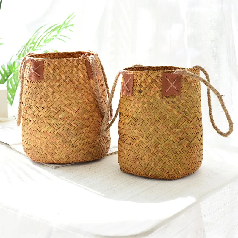 

Flower Basket Garden Rattan Wovenhand-Woven Grass Flowerpot Living Room Decoration Bamboo Balcony Cestas De Mimbre Decorat