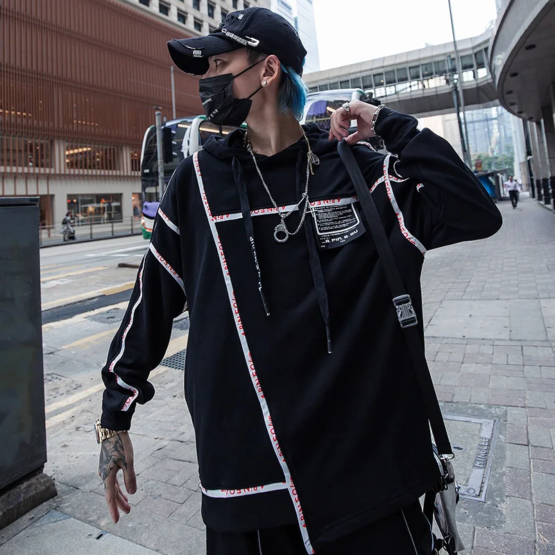 Мужская толстовка асимметричного покроя хлопковая в стиле хип-хоп черного и