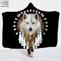 wolf 3d printed hooded blanket adult colorful child sherpa fleece wearable blanket microfiber bedding style 2