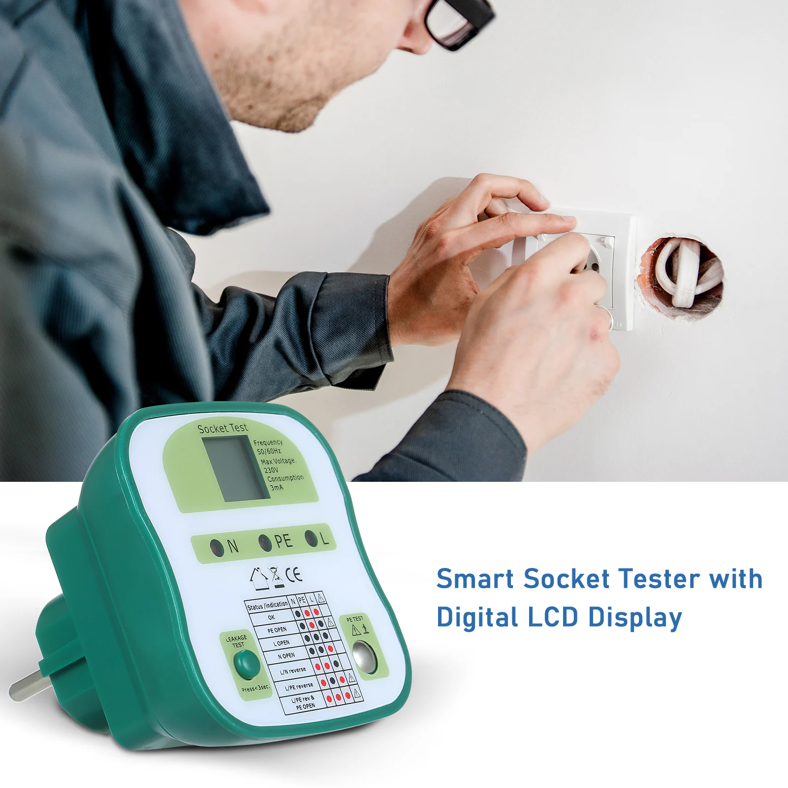 Смарт-тестер для розеток цифровой ЖК-дисплей выключатель настенных искатель