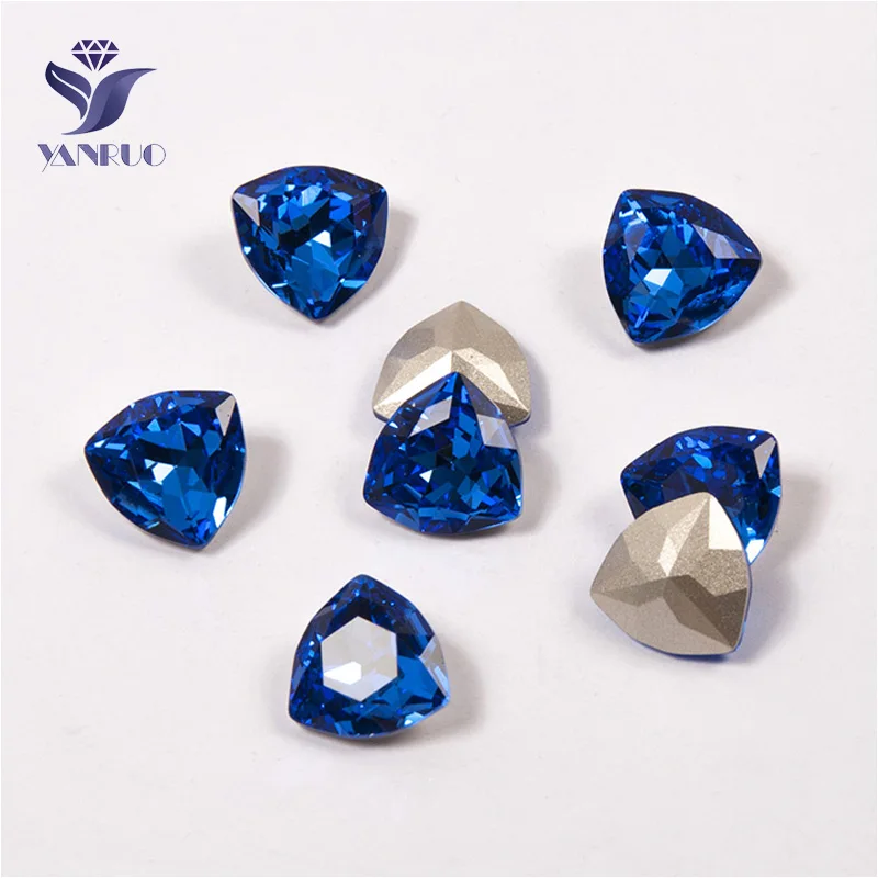 Sapphire Yanruo 4706 Trilliant Стеклянные Камни DIY Strass острый задний кристалл для нашивки Стразы все для шитья аксессуары - Цвет: Sapphire