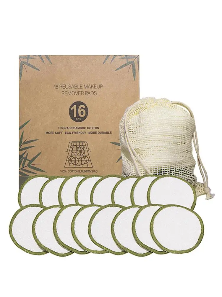 16 шт ватные диски для удаления макияжа многоразовые бамбуковые волокна моющиеся