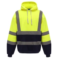 men safety fleece hoody jacket reflective pockets neon orange black bottom lime zipper construction workers sweatshirts hoodies