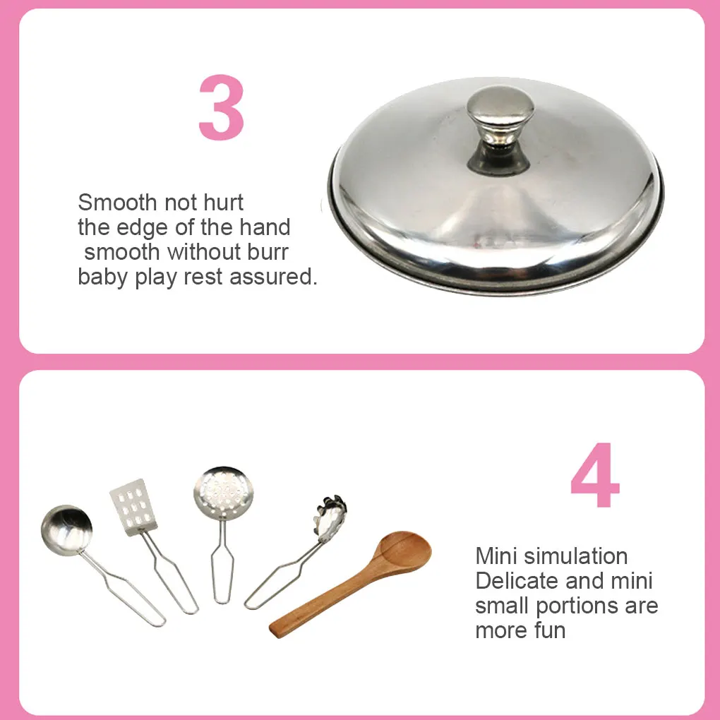 

18pcs Toddlers Kitchenware 304 Stainless Steel Pots Pans Children Cookware Kids Pretend Cooking Toys