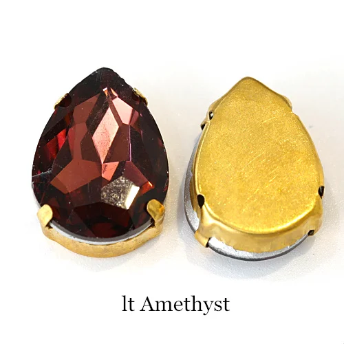 lt Amethyst Teadrop стеклянные стразы для шитья страз с золотыми каплевидными каплями, много цветов, стразы для пришивания, свадебные украшения E7068 - Цвет: lt Amethyst