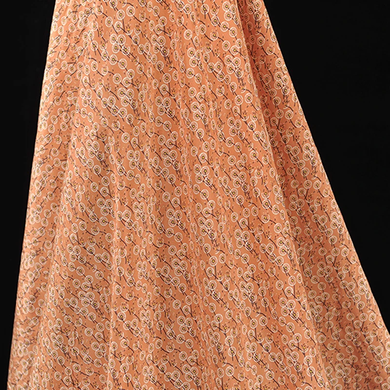 

114 см 16 мм принт тонкий оранжевый синий шелковый креп De Chine ткань для летнего платья блузка юбка рубашка шарф брюки J224