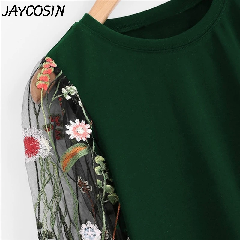 JAYCOSIN женское платье с растительной вышивкой, с круглым вырезом, с длинным рукавом, пуловер, платье-толстовка, свободное прямое короткое платье, Vestido