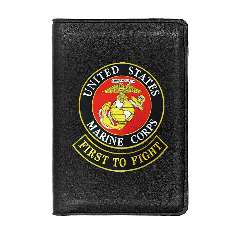 

New United States Marine Corps First To Fight Passport Cover Classic Leather Men Women ID Credit Card Travel Holder Wallet