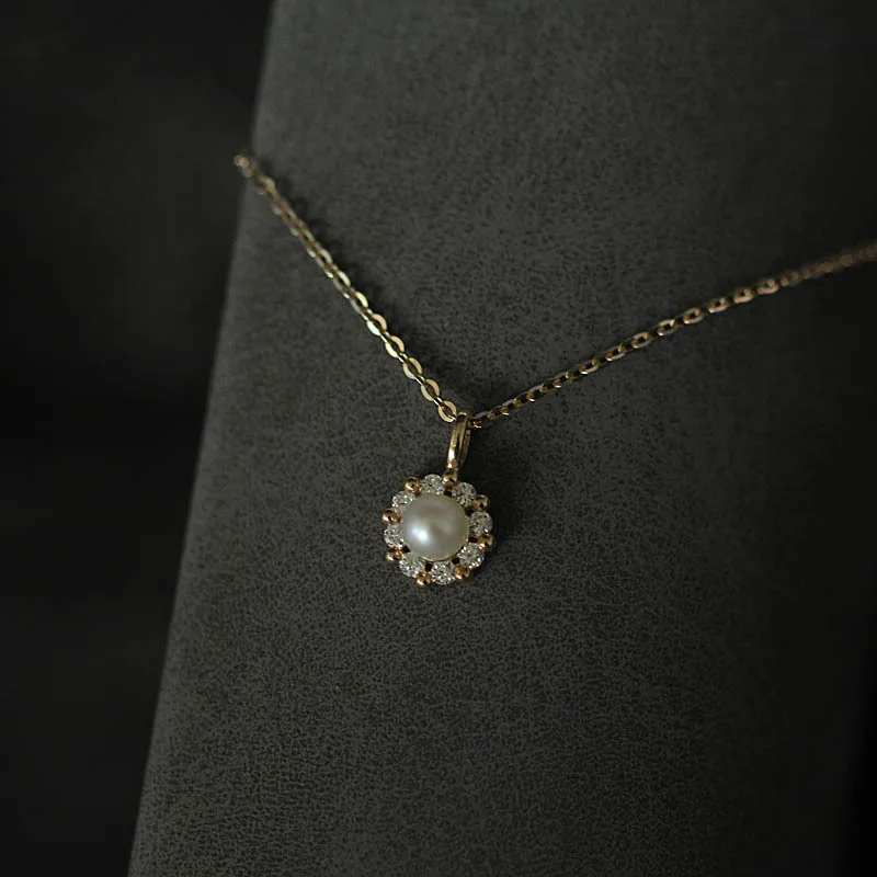 

925 Sterling Silver Plating 14K Gold Pearl Necklace Simple Temperament Zircon Flower Pendant Necklace for Women Wedding Jewelry