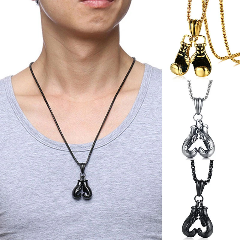 

Mini Boxing Glove Necklace Black Sliver Gold Color Chain Pair Boxing Glove Pendant Necklace For Men Unisex Choker Sports Fitness