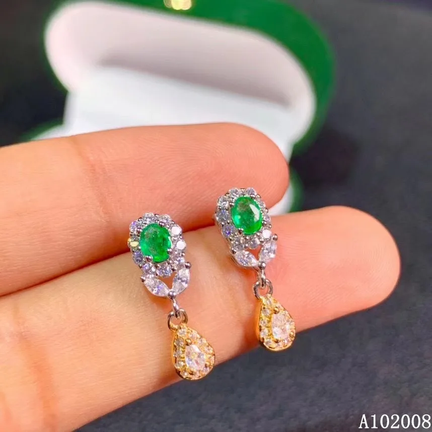 KJJEAXCMY fine jewelry 925 sterling silver inlaid natural emerald ear studs trendy ladies earrings support test hot selling