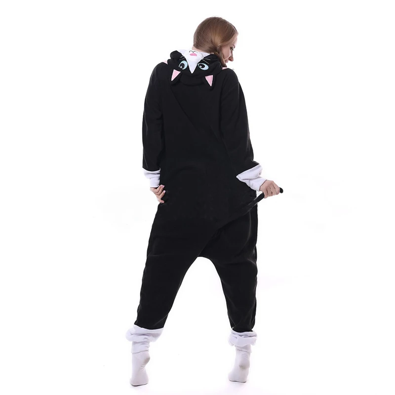 Кигуруми с животными Черный кот комбинезон для женщин и девушек DJ Kitty одежда сна