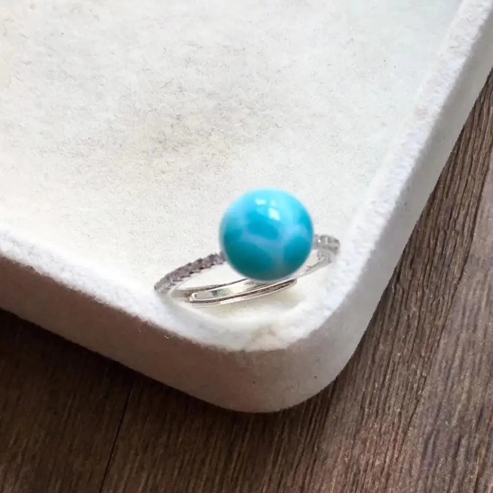 Натуральный Синий Larimar для женщин и мужчин регулируемое кольцо AAAAA серебро 925