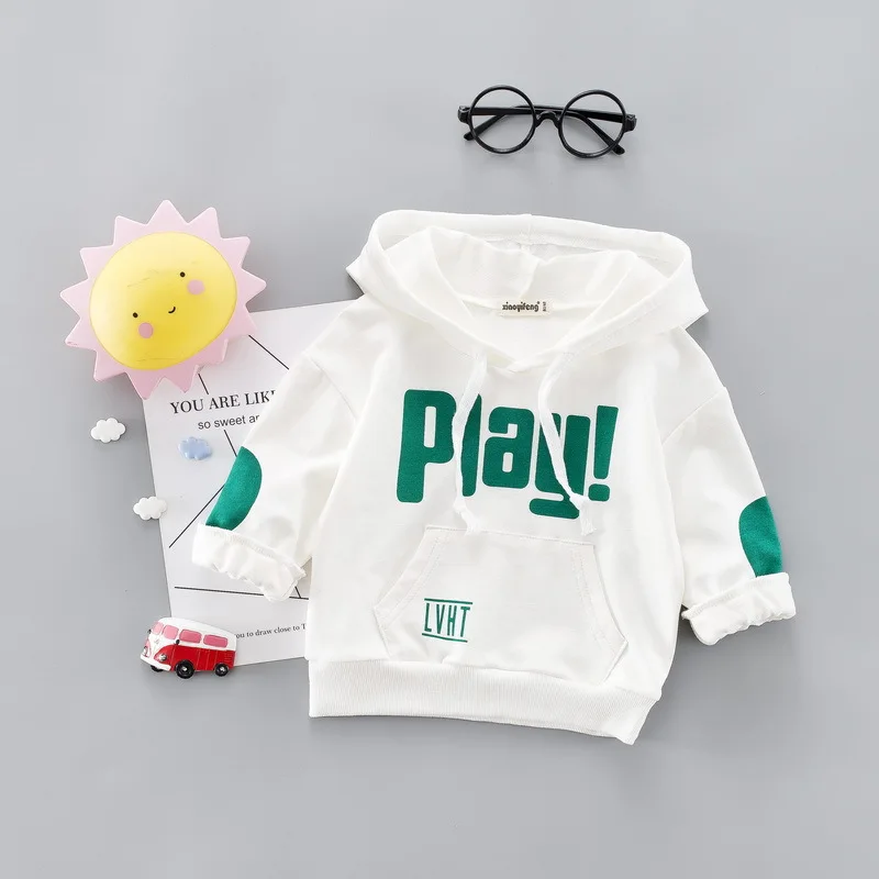 

White Sweatshirt for Boy Autumn Children's Hooded Sweatershirt Letter Boys Girls Sweater Baby Pullover Toddler Sweatshirt