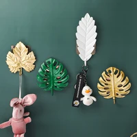 nordic hook golden leaf shape self adhesive racks wall coat key hanger home wall hanging decoration