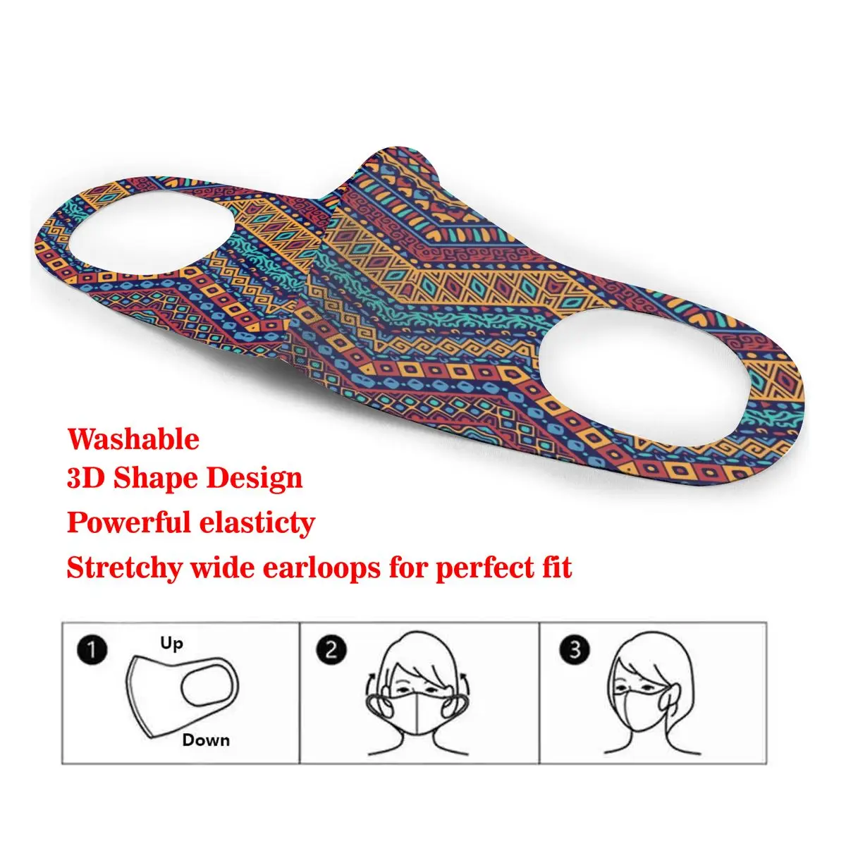 

Dust Mask Full Color Pattern With Ethnic Ornaments Vintage Mouth Face Mask for Adult Kids Windproof Washable Reusable