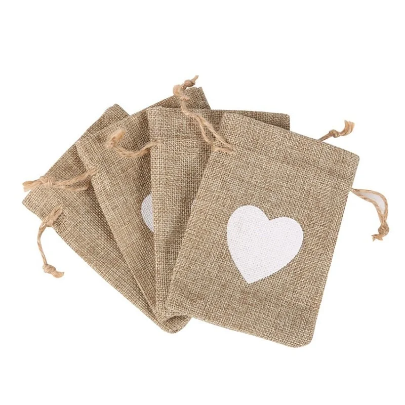 10pcs/lot 10x14cm Double Love Drawstring Linen Bag Halloween Valentine's Day Wedding Anniversary All Available Gift Wrapping Bag