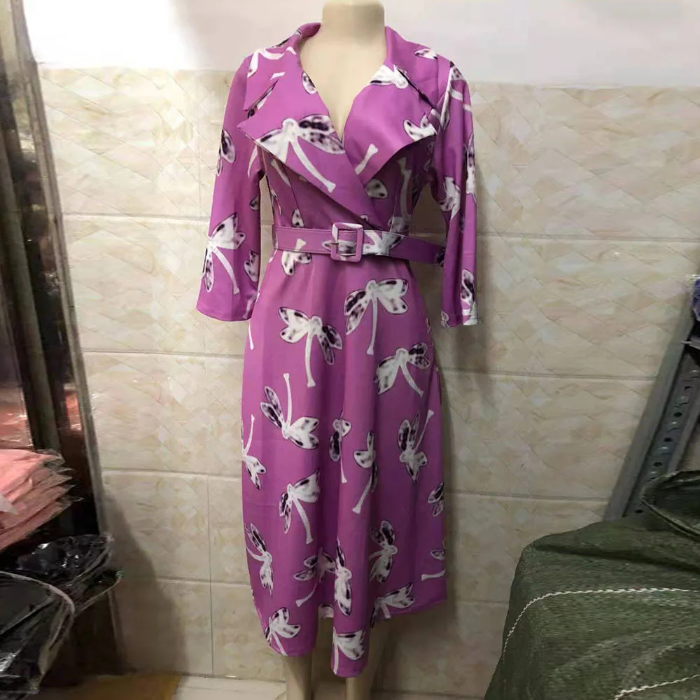 

Western Style African Oversize Printing Women's Dress Fashion High Waist Lapel Loose Casual 2021 Summer New