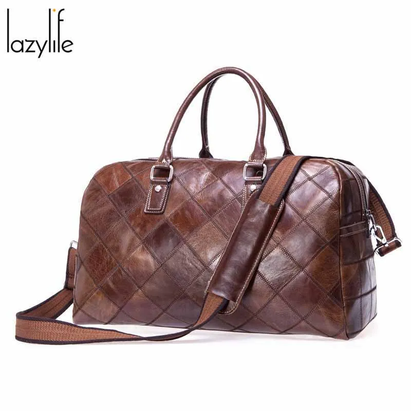 Дорожная сумка LAZYLIFE из натуральной кожи для пар модный спортивный чемодан