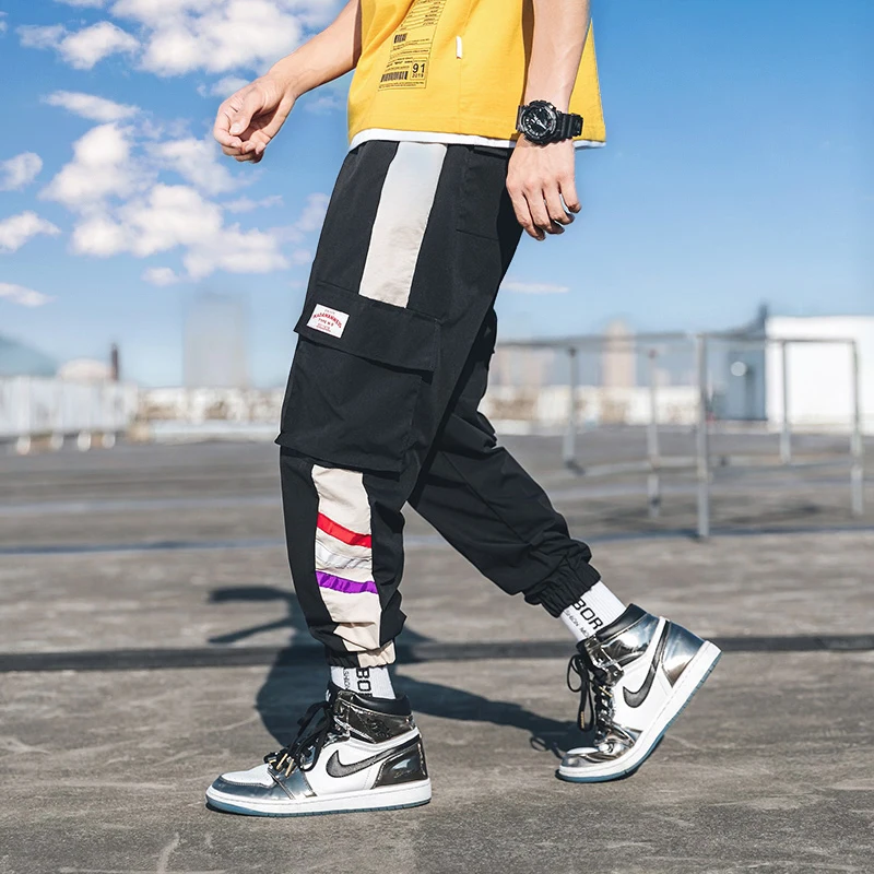 Брюки мужские из полиэстера Брендовые повседневные штаны с несколькими