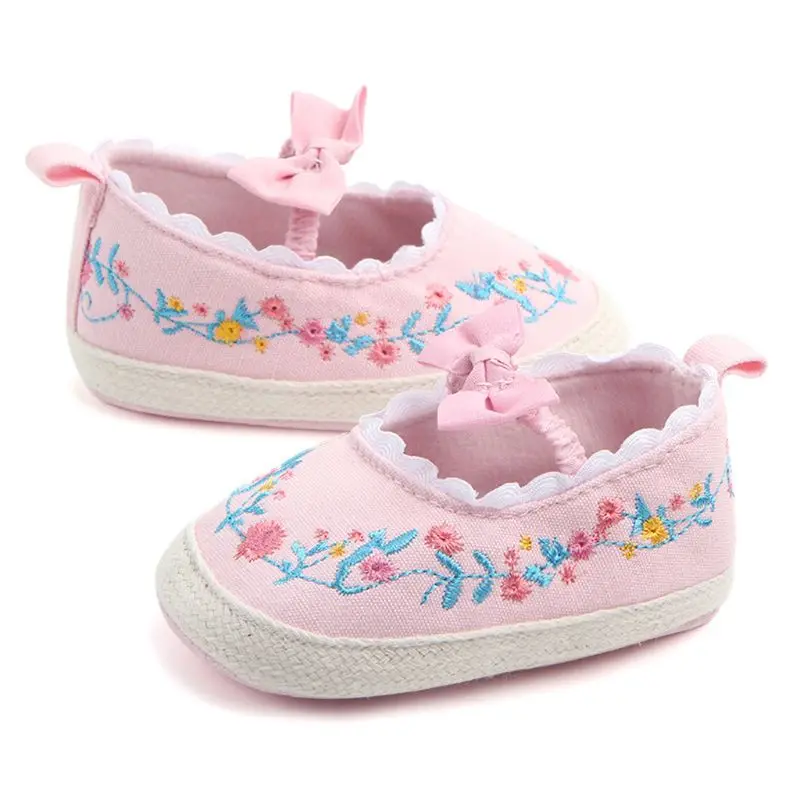 

2019 Toddler Newborn Baby Crib Shoes Bow Embroidery Princess Baby Soft Anti-Slip Prewalker For Baby Girls First Walk 203E