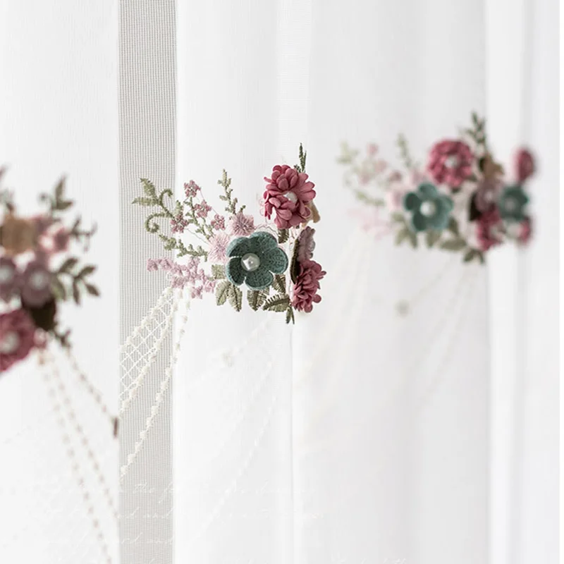 Европейский Роскошный вышитый цветок для ногтей Тюль занавеска прозрачная белая