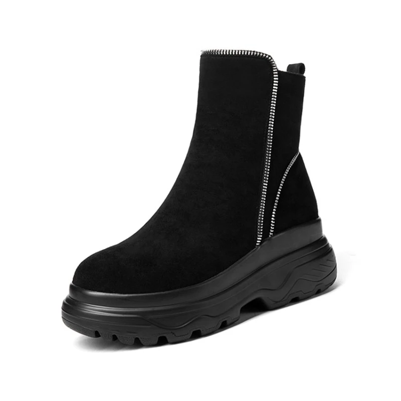 

BLXQPYT 2019 Зимние ботильоны, женские плюшевые теплые на толстой подошве, повседневные на танкетке с молнией, высокое качество, женские ботинки ...